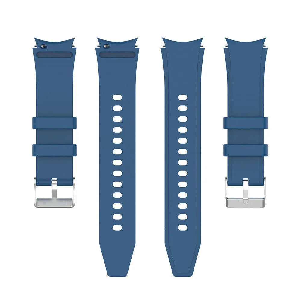 Silicone Strap 'Perfect Fit', blue, laid flat, separate parts, direct top view