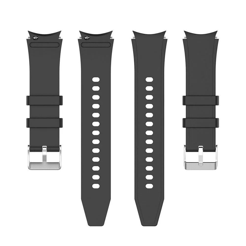 Silicone Strap 'Perfect Fit', black, laid flat, separate parts, direct top view