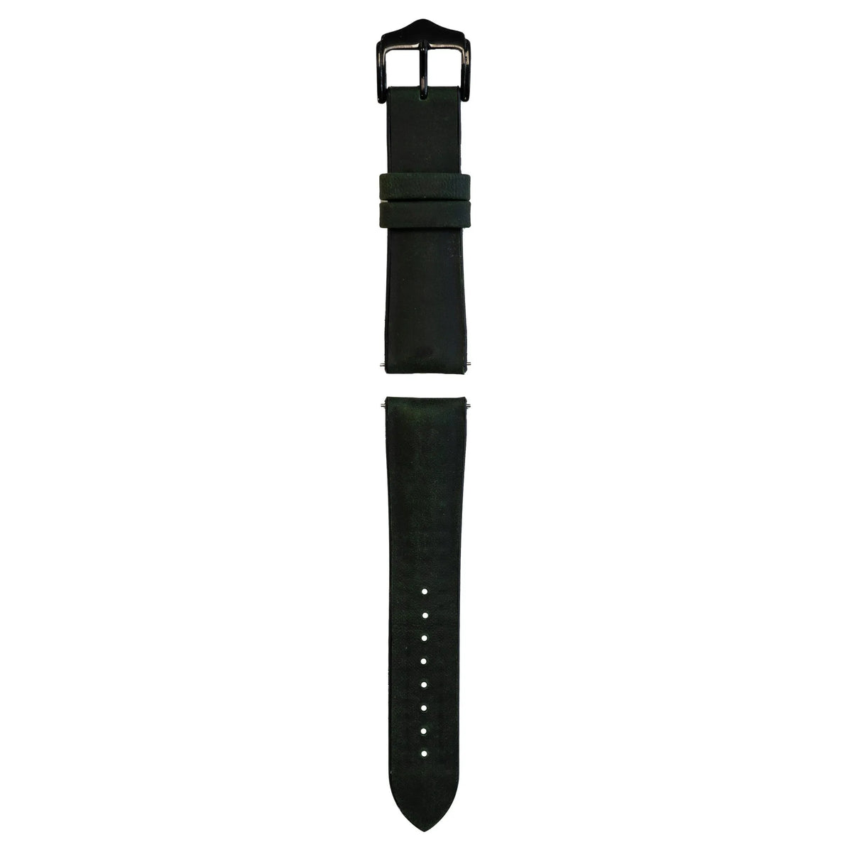 Leather Hybrid Strap, black/green, laid flat, separate parts, direct top view