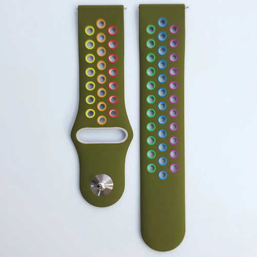 Silicone Sport Strap, army green/colourful, laid flat, separate parts, direct top view
