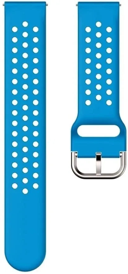 Breathable Silicone Strap, light blue, laid flat, separate parts, direct top view