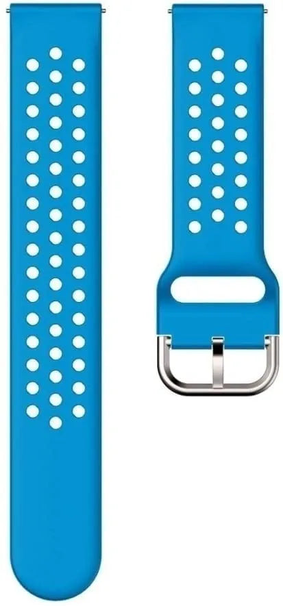 Breathable Silicone Strap, light blue, laid flat, separate parts, direct top view