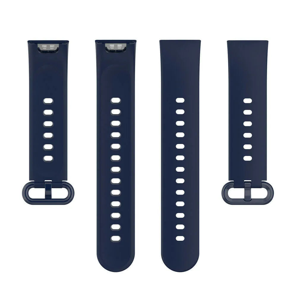 Silicone Strap, dark blue, laid flat, separate parts, direct top view
