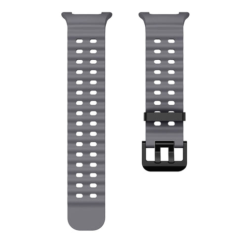 Silicone Ocean Strap, dark grey, laid flat, separate parts, direct top view