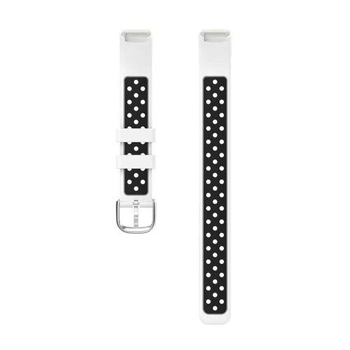Silicone Sport Strap, white/black, laid flat, separate parts, direct top view