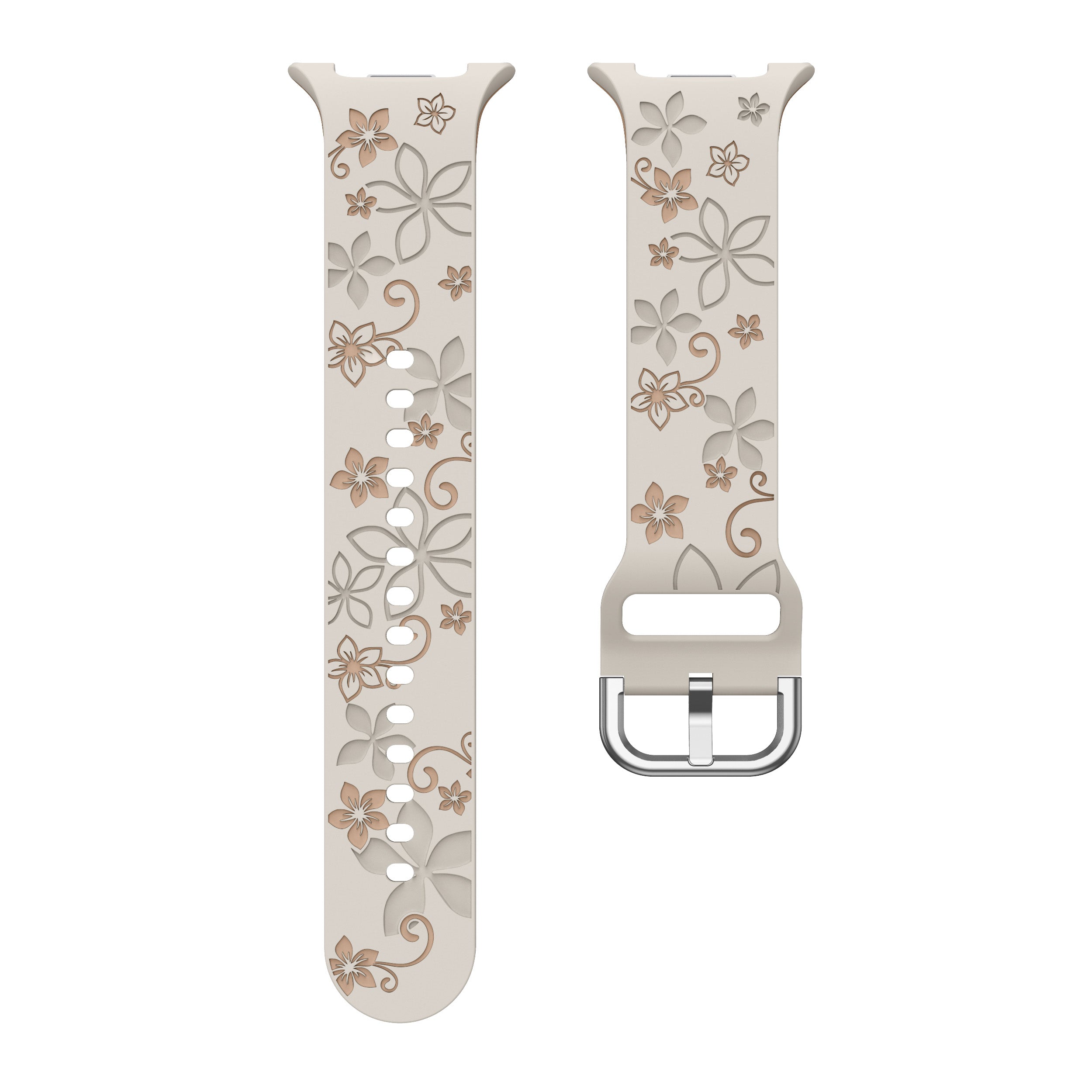 Bracelet silicone avec fleurs Samsung Galaxy Watch 8 Classic (lumière stellaire/beige)