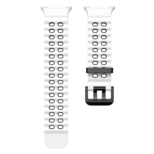 Silicone Ocean Strap, white/black, laid flat, separate parts, direct top view