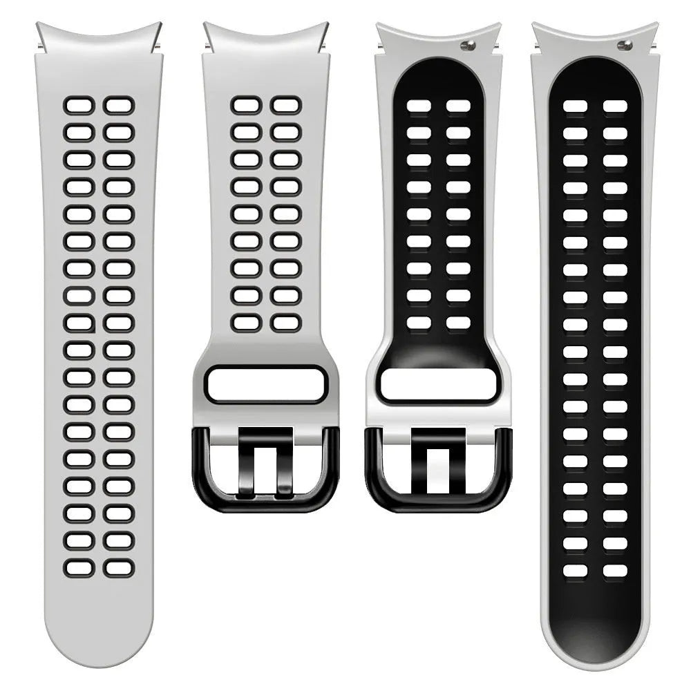 Silicone Squared Sport Strap, white/black, laid flat, separate parts, direct top view