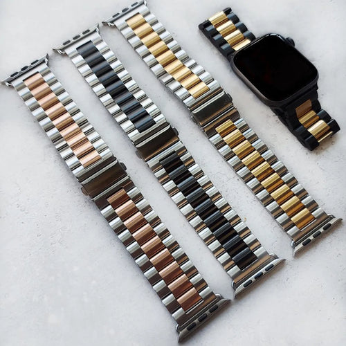 Steel Strap, silver/rose gold, laid flat, separate parts, direct top view