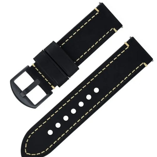 Genuine Leather Strap, black, laid flat, separate parts, direct top view