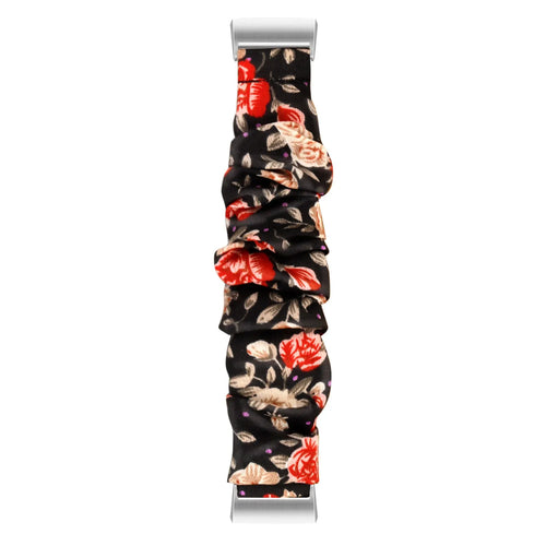 Nylon Scrunchie Strap, flowers, laid flat, joined, direct top view