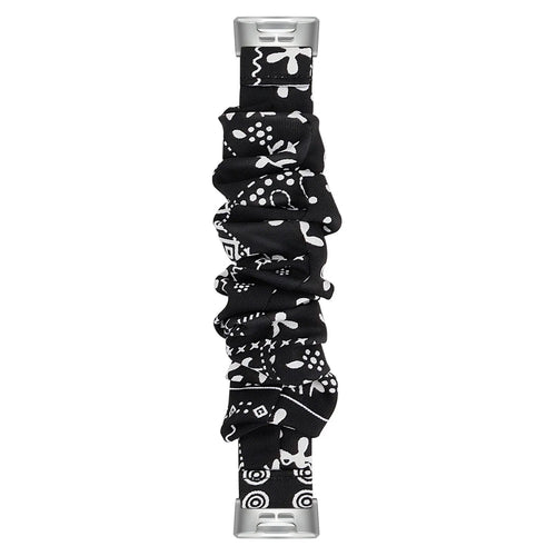 Nylon Scrunchie Strap, black mix, laid flat, joined, direct top view