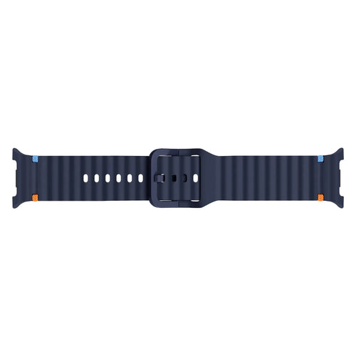 Wave Silicone Strap, dark blue, laid flat, joined, direct top view