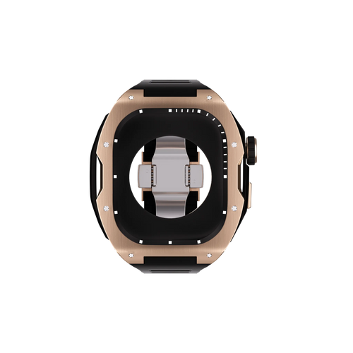 Reqior Apple Watch 45mm Case with Rubber Strap (Rose Gold/Black)