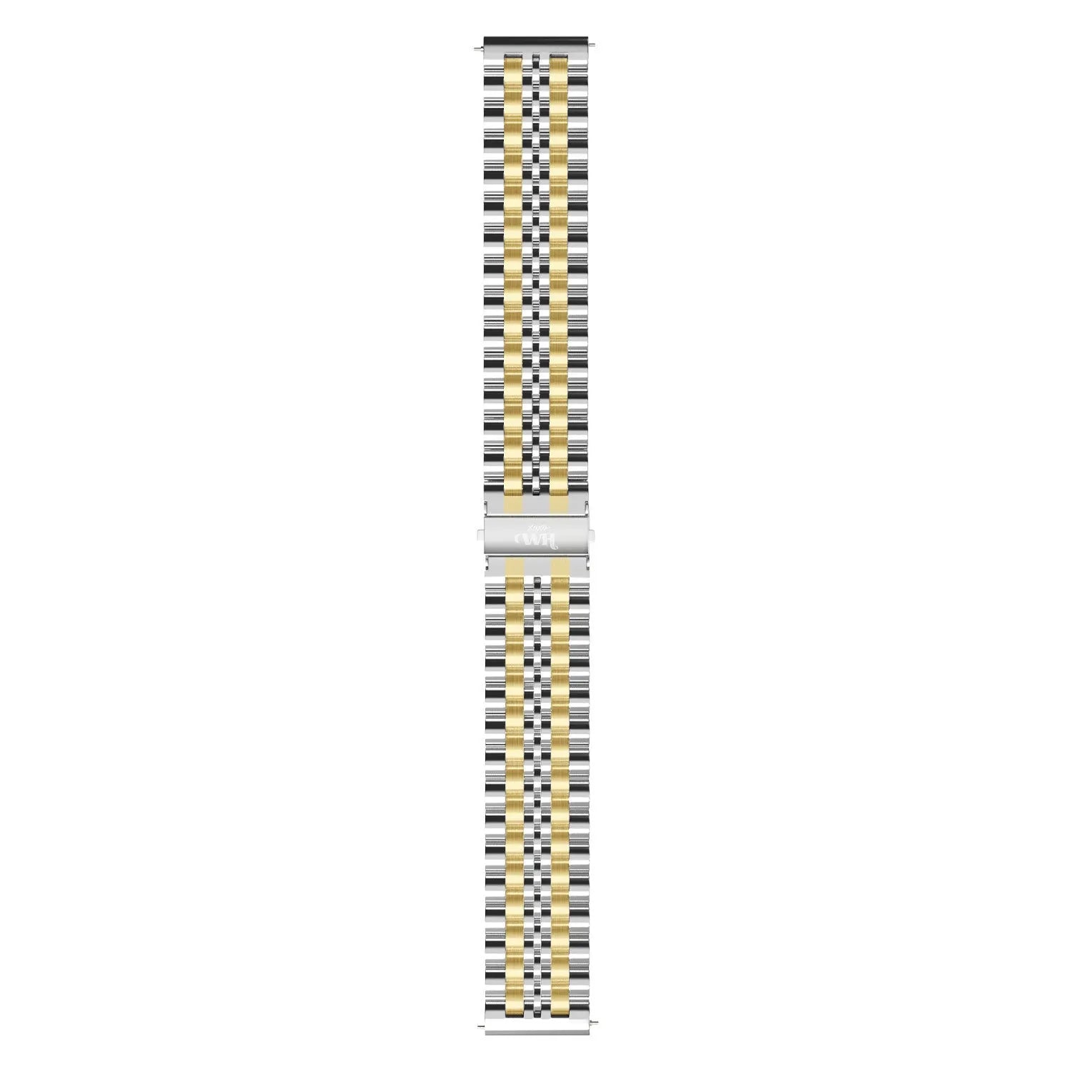 Steel Strap, silver/gold, laid flat, joined, direct top view