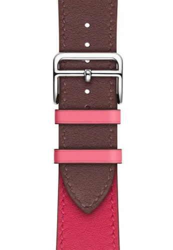 Leather Strap 'Duo', pink/auburn, laid flat, joined, direct top view