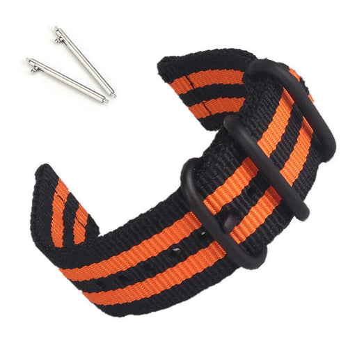 Nylon Buckle Strap, black/orange, laid flat, joined, direct top view