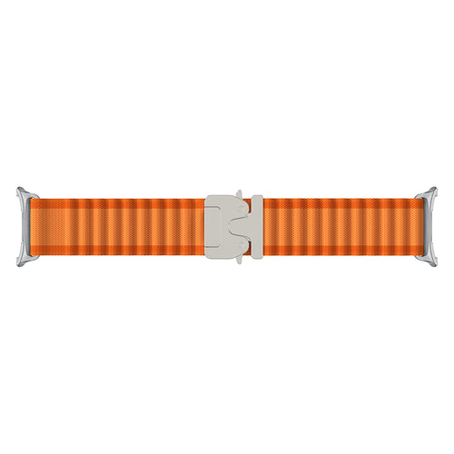 Outdoor Nylon Strap with P-Buckle, orange/silver, laid flat, joined, direct top view