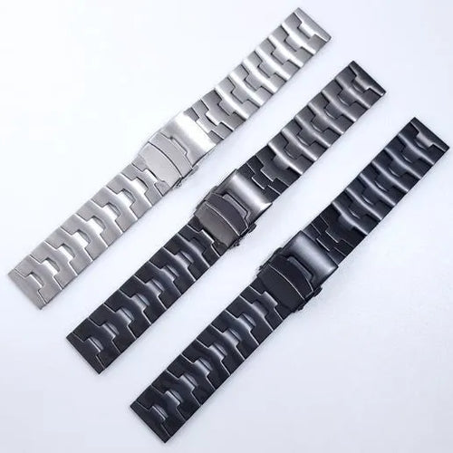 Titanium Grain Strap, black, laid flat, joined, direct top view