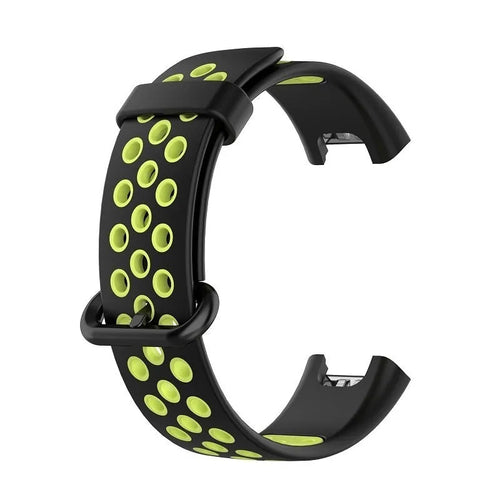 Silicone Sport Strap, black/green, laid flat, joined, direct top view