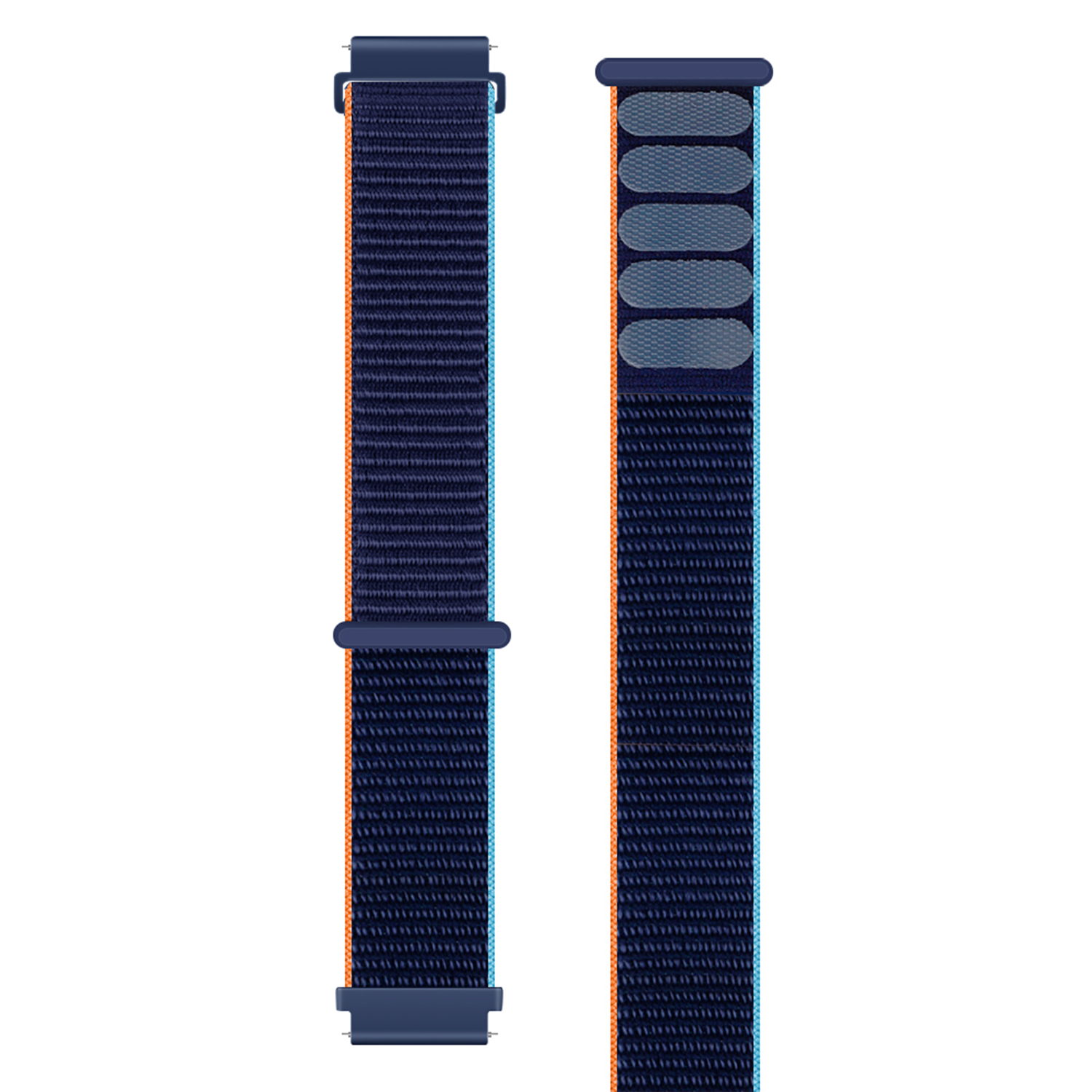 Nylon Strap, laid flat, separate parts, top and underside view
