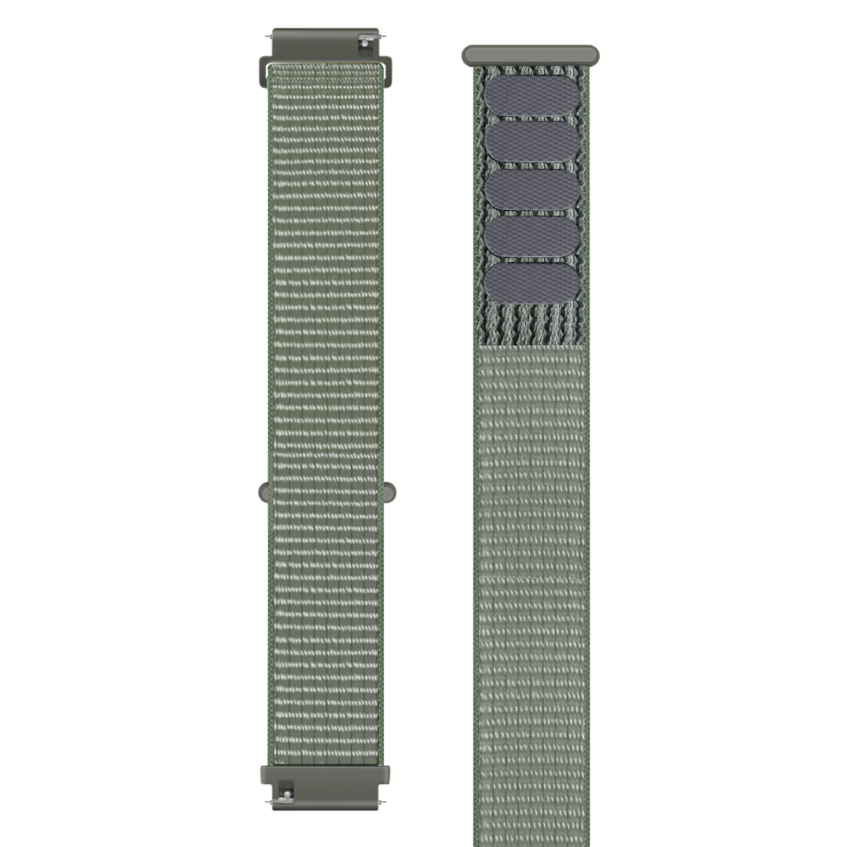 Nylon Strap, laid flat, separate parts, top and underside view