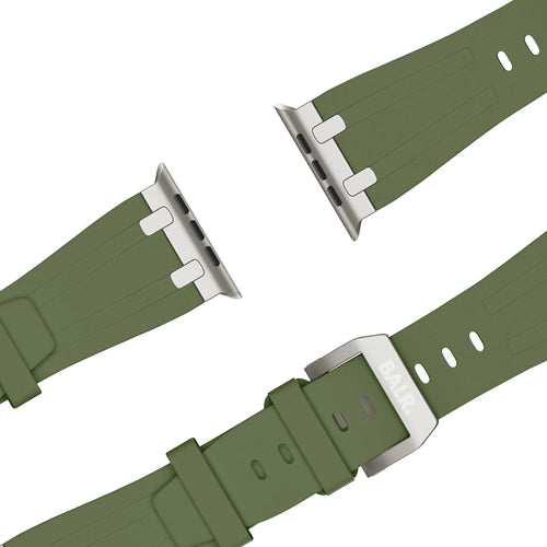 Liquid Silicone Strap, laid flat, separate parts, top and underside view