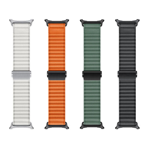 Outdoor Nylon Strap, laid flat, separate parts, top and underside view