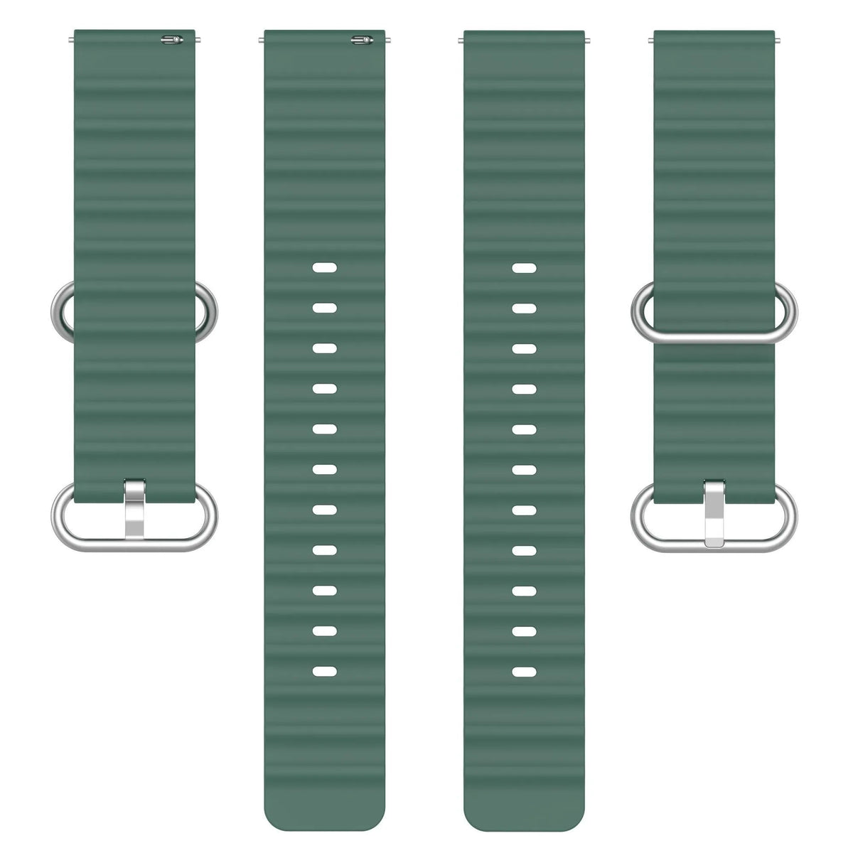 Silicone Ocean Strap, laid flat, separate parts, top and underside view
