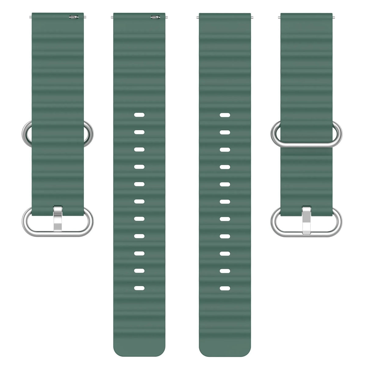 Silicone Ocean Strap, laid flat, separate parts, top and underside view