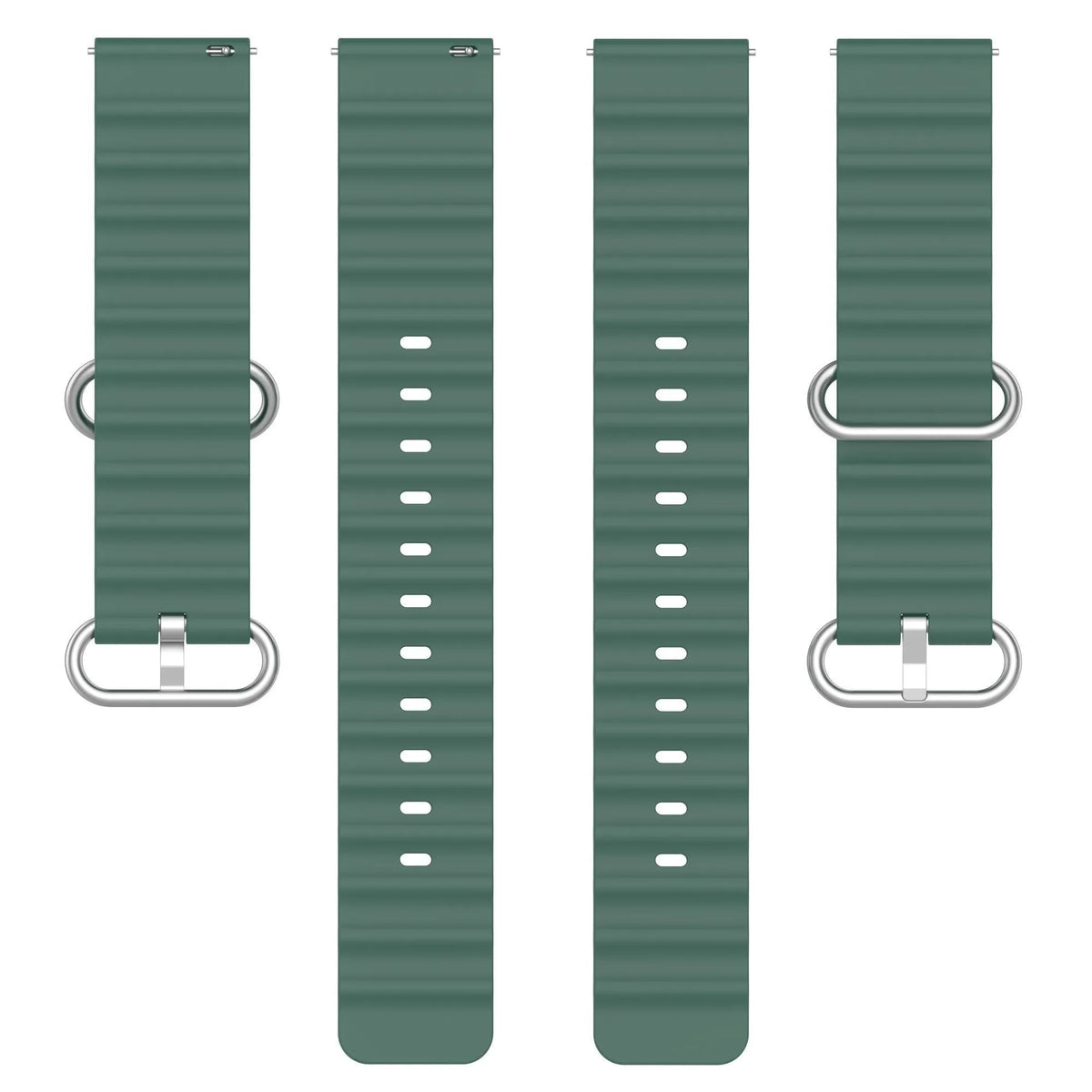 Silicone Ocean Strap, laid flat, separate parts, top and underside view