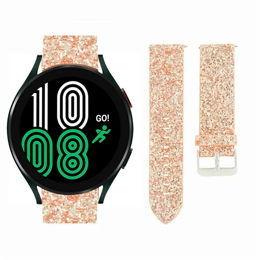 Leather Strap with Glitters, laid flat, separate parts, top and underside view