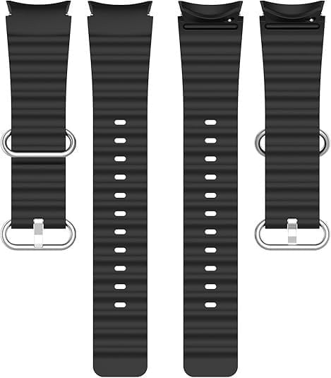 Silicone Ocean Strap, laid flat, separate parts, top and underside view
