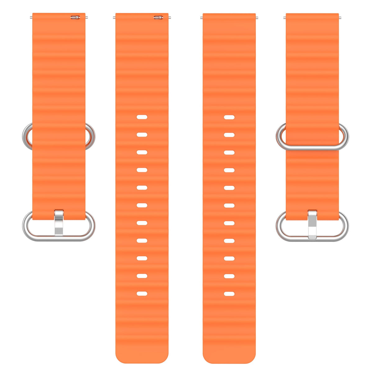 Silicone Ocean Strap, laid flat, separate parts, top and underside view