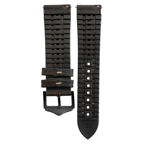 Leather Hybrid Strap, laid flat, separate parts, top and underside view