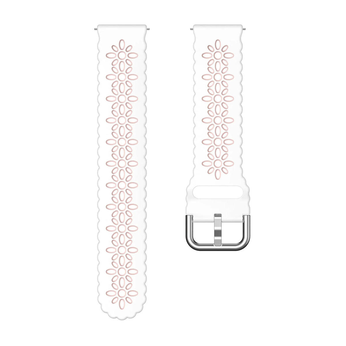 Patterned Silicone Strap, laid flat, separate parts, top and underside view