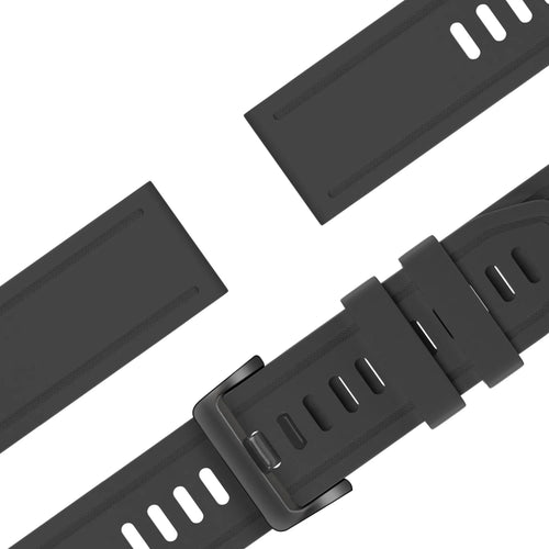 Buckled Silicone Strap, black, laid flat, joined, 45° top view