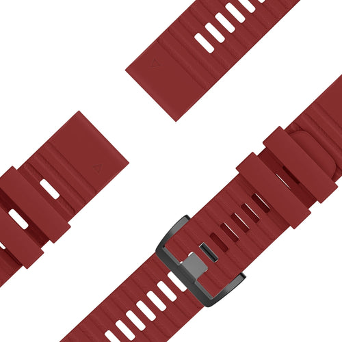 Buckled Silicone Strap, red, laid flat, joined, 45° top view
