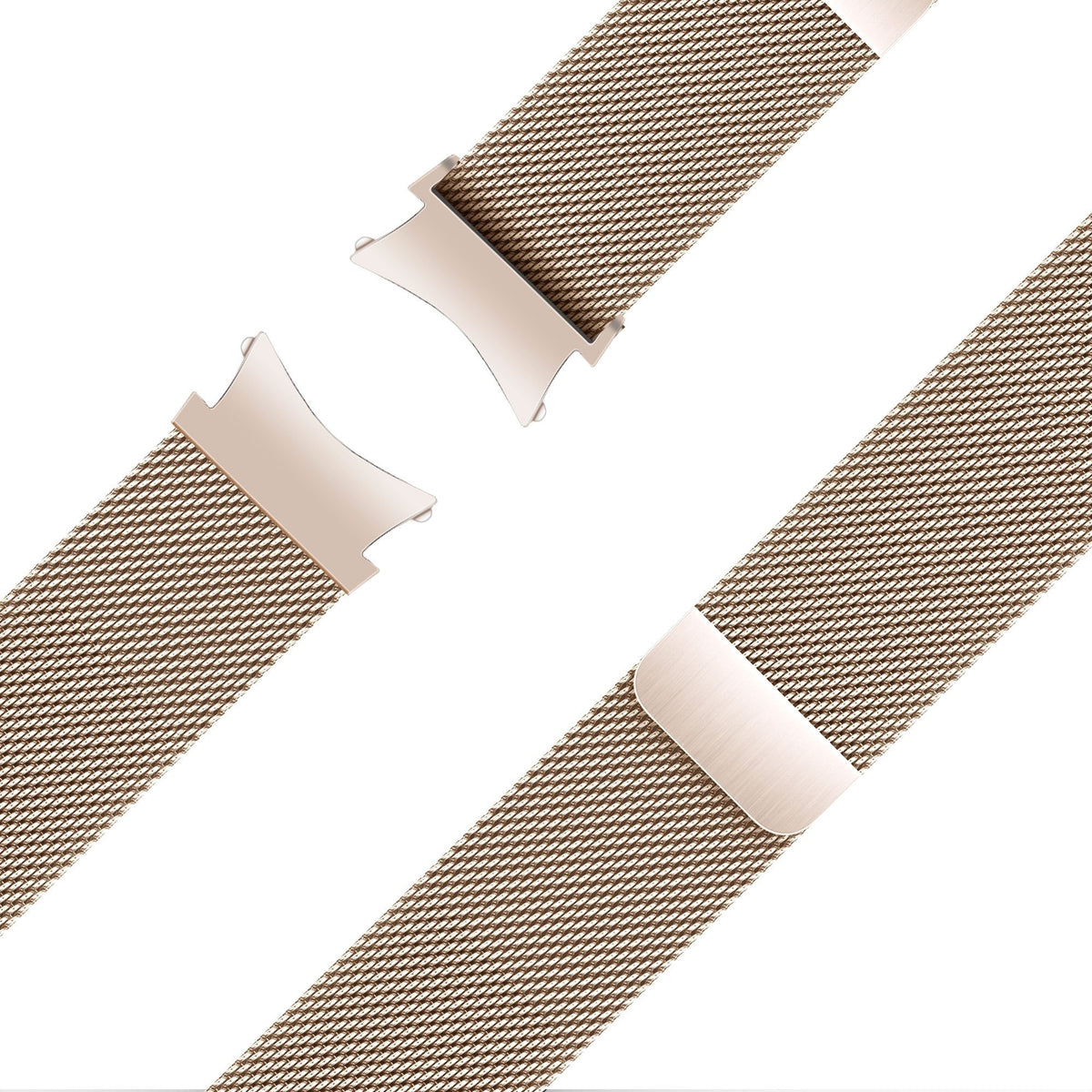 Milanese Loop Strap, rose gold, laid flat, joined, 45° top view