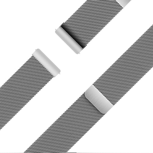 Milanese Loop Strap, silver, laid flat, joined, 45° top view
