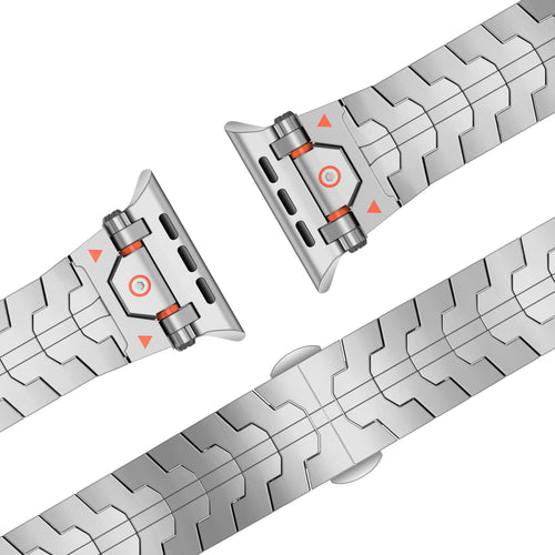 Metal Grain Strap 'Deluxe', silver, laid flat, joined, 45° top view