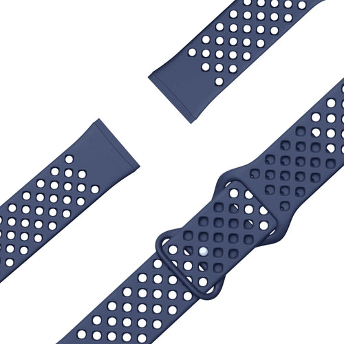 Silicone Sport Strap 'Air', dark blue, laid flat, joined, 45° top view