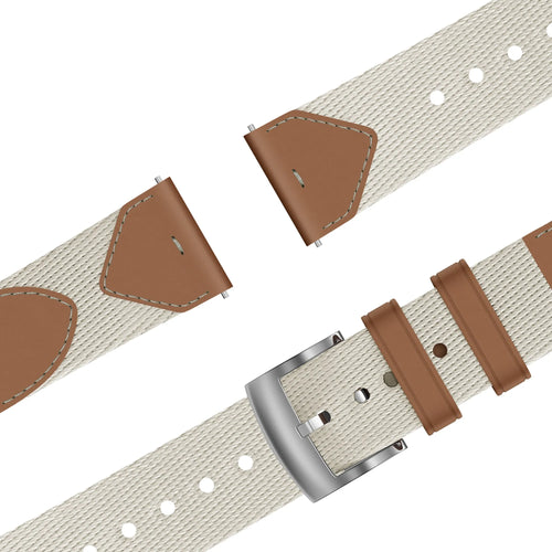 Leather Hybrid Strap 'Easy Fit', beige/brown, laid flat, joined, 45° top view