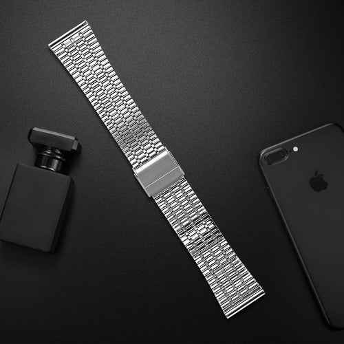 Fine Steel Strap, silver, laid flat, joined, 45° top view