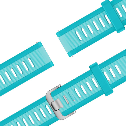 Silicone Dual Buckled Sport Strap, aqua, laid flat, joined, 45° top view