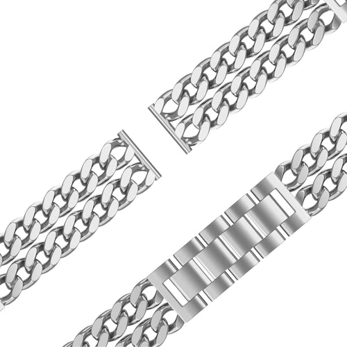 Metal Strap 'Double Chains', silver, laid flat, joined, 45° top view