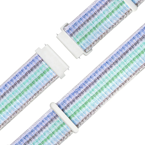 Nylon Loop Strap, blue stripes, laid flat, joined, 45° top view
