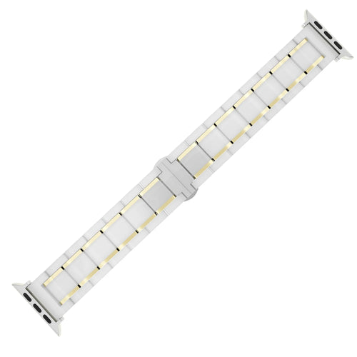 Metal Ceramic Link Strap, white/gold, laid flat, joined, 45° top view