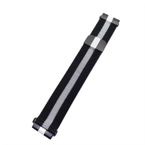 Milanese Strap, black/white, laid flat, joined, 45° top view