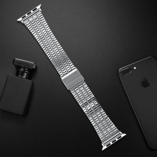 Fine Steel Strap, silver, laid flat, joined, 45° top view